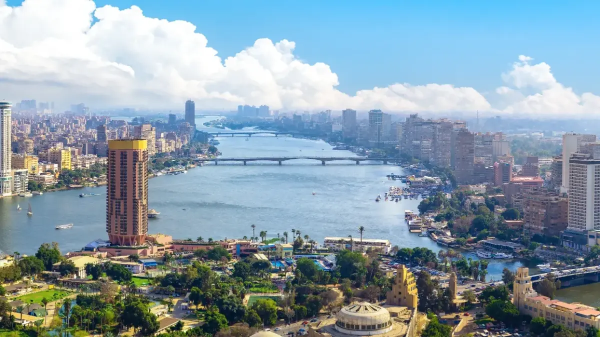 Aerial view of Cairo towers and hotels